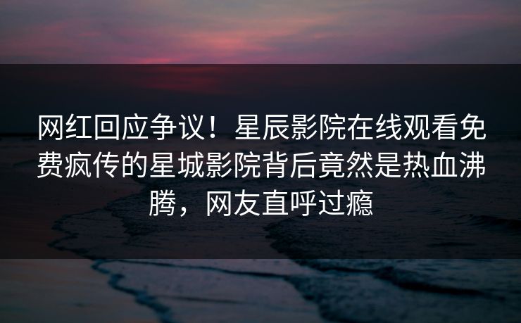网红回应争议！星辰影院在线观看免费疯传的星城影院背后竟然是热血沸腾，网友直呼过瘾